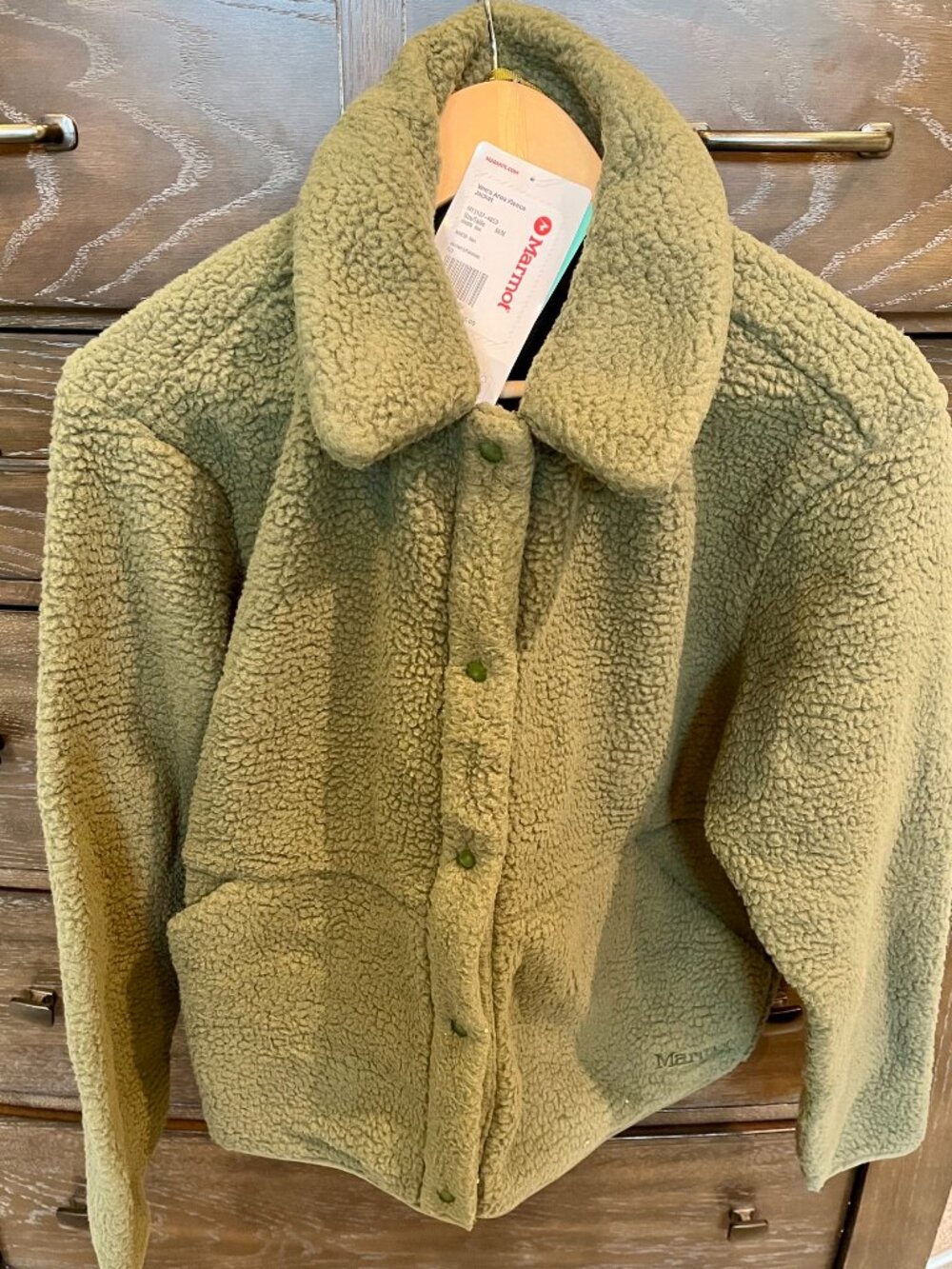 MARMOT WOMEN'S AROS BUTTON UP JACKET SHERPA FLEECE RETRO STYLE SIZE M (Nori)